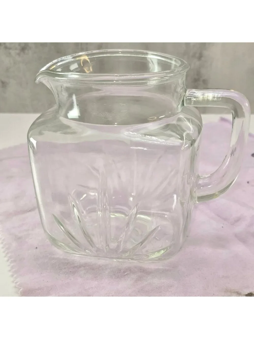 Vintage Federal Glass Square-Cut Clear Glass Pitcher Atomic Starburst CM2356